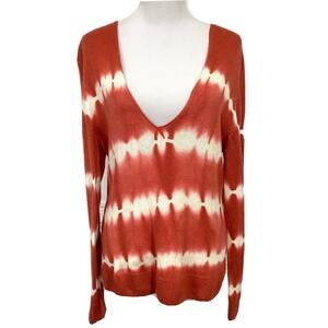 Knititude Women's Sweater Pink Tie Dye Oversized V-Neck Slouchy Long Sleeve Sz M